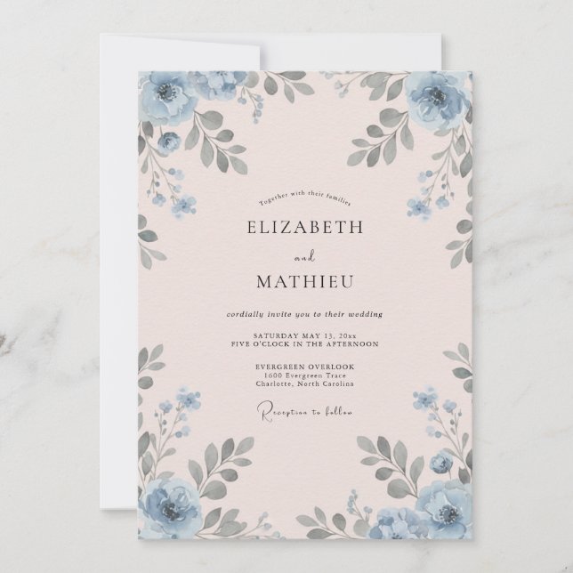 Invitación Boda con Hojas de Azure Blush (Anverso)