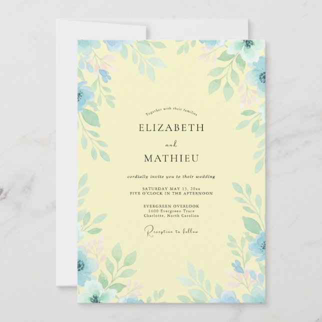 Invitación Boda con Hojas de Azure Limón (Anverso)
