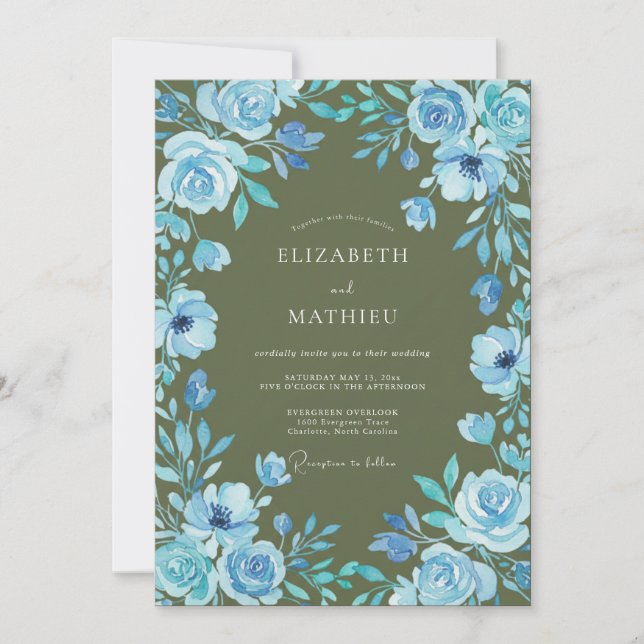 Invitación Boda con Hojas de Azure Oliva (Anverso)