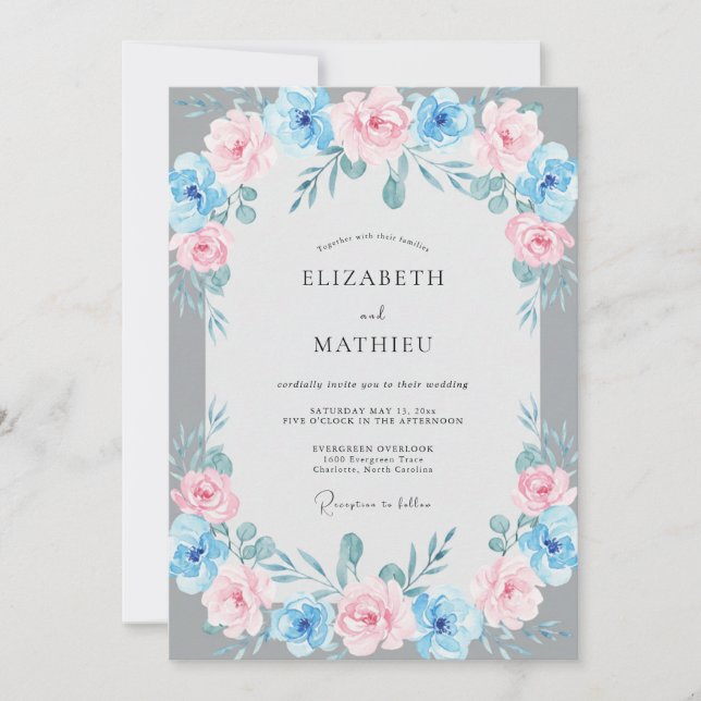 Invitación Boda con Hojas de Azure Soft Blush (Anverso)