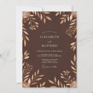 Invitación Boda con Hojas de Bronce Chocolate