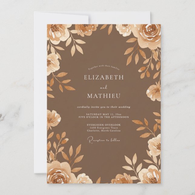 Invitación Boda con Hojas de Bronce y Miel (Anverso)