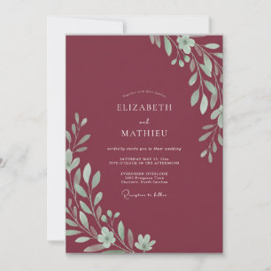 Invitación Boda con Hojas de Burdeos