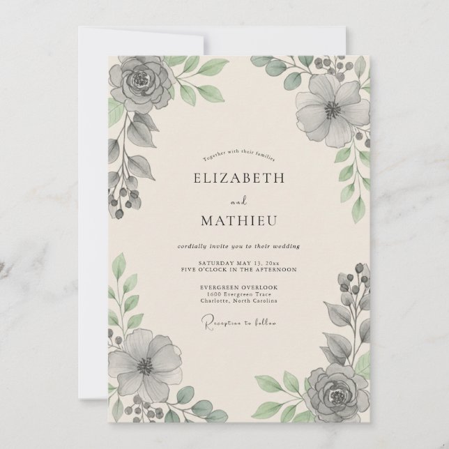 Invitación Boda con Hojas de Carbón de Acero (Anverso)