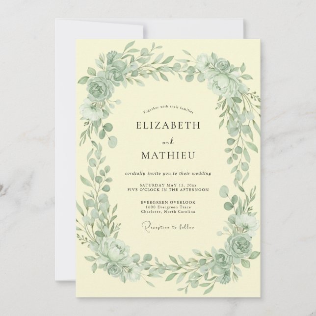 Invitación Boda con Hojas de Celadón Mantecoso (Anverso)