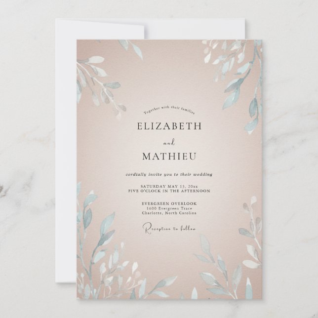 Invitación Boda con Hojas de Champagne Helado (Anverso)