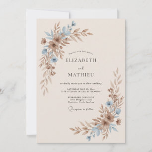 Invitación Boda con Hojas de Champagne Taupe