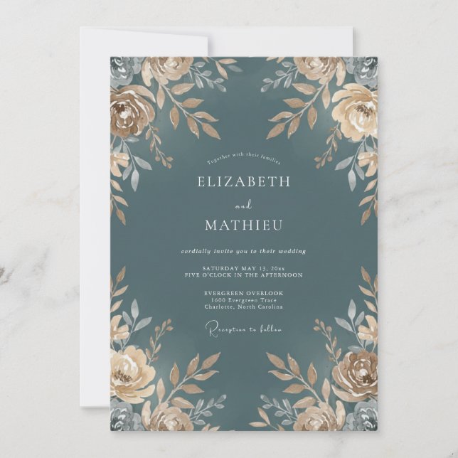 Invitación Boda con hojas de champán de acero (Anverso)