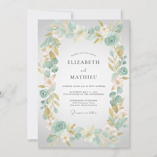 Invitación Boda con Hojas de Champán Espuma de Mar (Anverso)