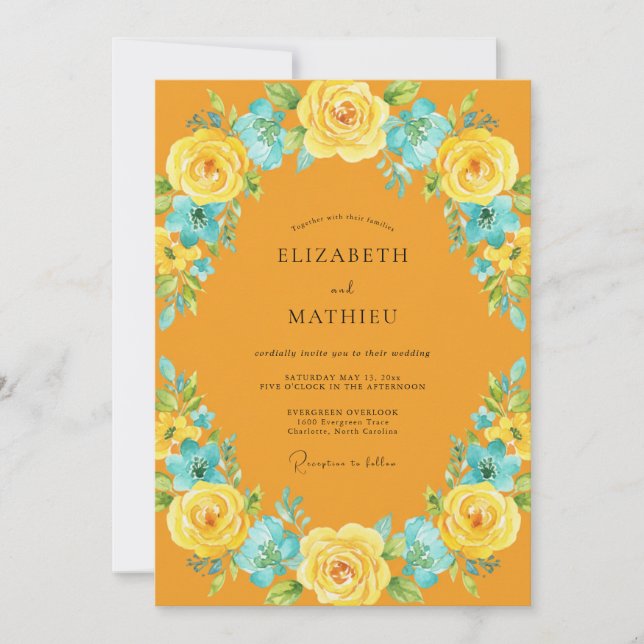 Invitación Boda con Hojas de Cian Ámbar (Anverso)