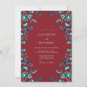 Invitación Boda con hojas de ciano granate