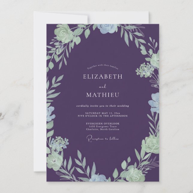 Invitación Boda con Hojas de Ciruela de Lujo y Menta (Anverso)