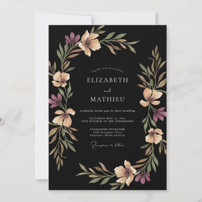 Invitación Boda con Hojas de Ciruela Negra (Anverso)