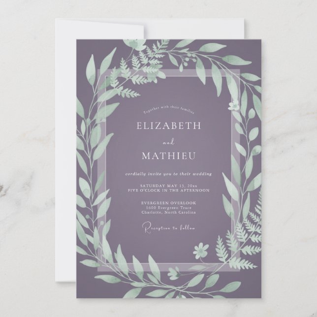 Invitación Boda con Hojas de Ciruela Polvorienta (Anverso)