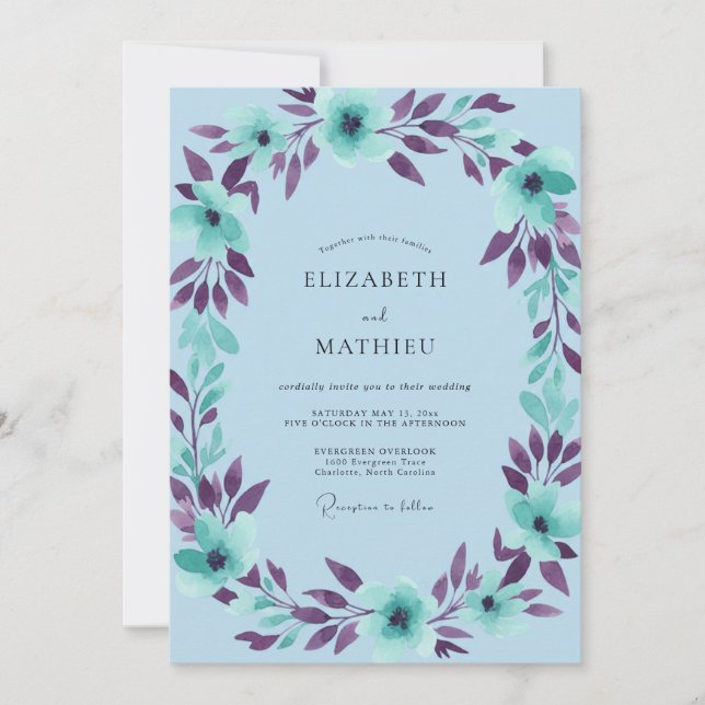 Invitación Boda con Hojas de Ciruela Verde (Anverso)