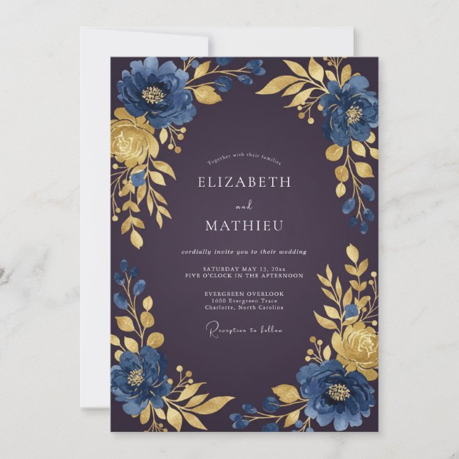 Invitación Boda con Hojas de Ciruela Zafiro (Anverso)