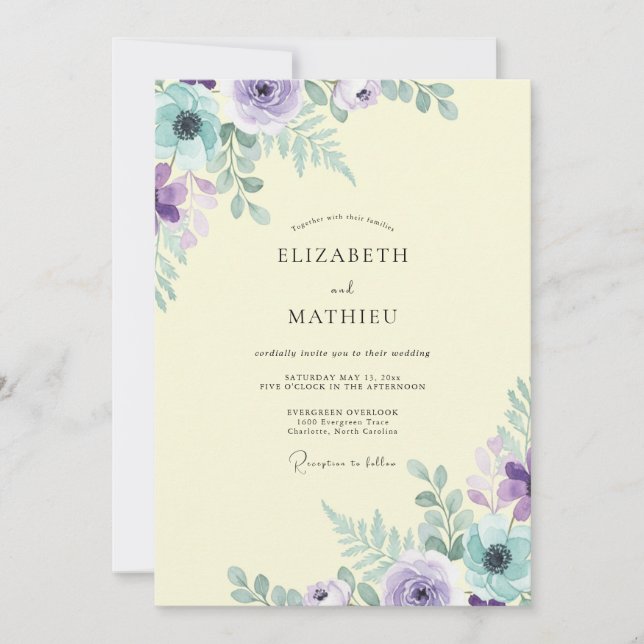 Invitación Boda con Hojas de Citron Amatista (Anverso)