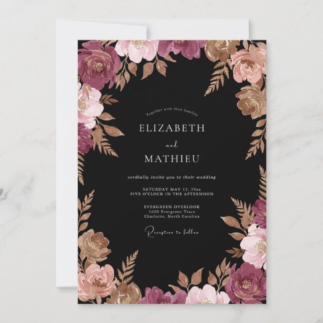 Invitación Boda con Hojas de Cobre de Borgoña (Anverso)