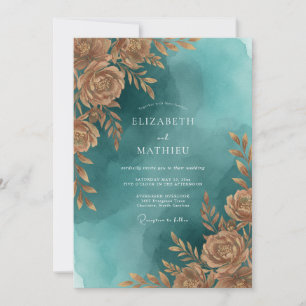 Invitación Boda con Hojas de Cobre Turquesa