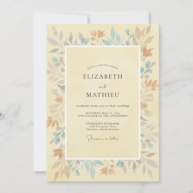 Invitación Boda con Hojas de Cobre y Mantequilla (Anverso)
