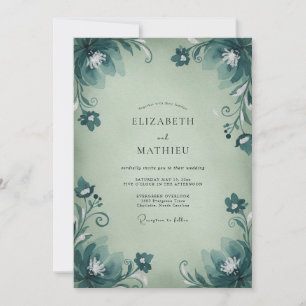 Invitación Boda con hojas de color aqua y espuma de mar