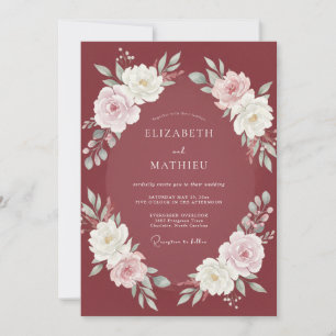 Invitación Boda con hojas de color burdeos