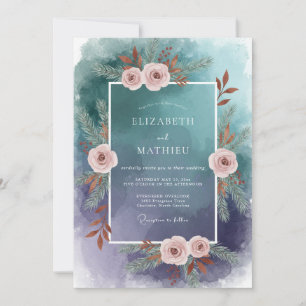 Invitación Boda con hojas de color rosa verde azulado
