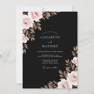 Invitación Boda con hojas de color taupe negro