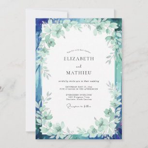 Invitación Boda con hojas de color verde espuma de mar