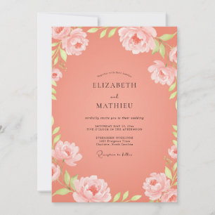 Invitación Boda con Hojas de Coral Blush