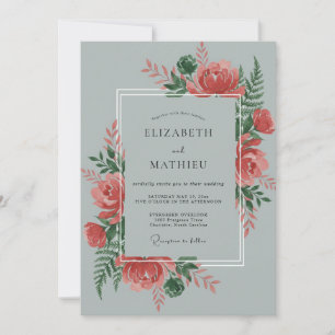 Invitación Boda con Hojas de Coral de Pizarra