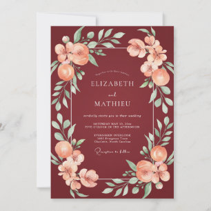 Invitación Boda con Hojas de Coral Granate