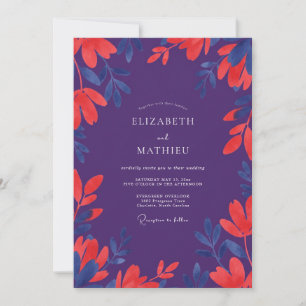 Invitación Boda con Hojas de Coral Purpúreas