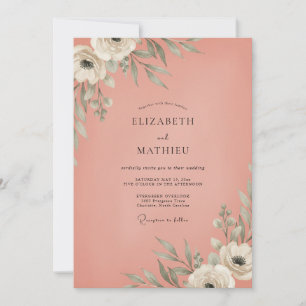Invitación Boda con Hojas de Coral Silenciado