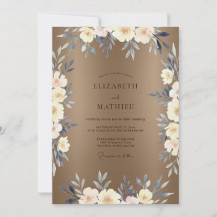 Invitación Boda con Hojas de Crema Beige