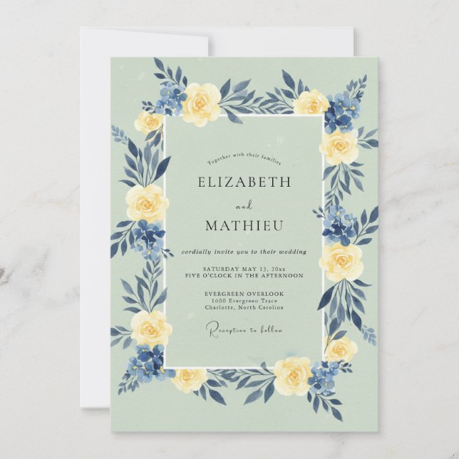 Invitación Boda con Hojas de Crema de Mantequilla Espuma de M (Anverso)