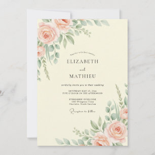 Invitación Boda con Hojas de Crema de Melocotón