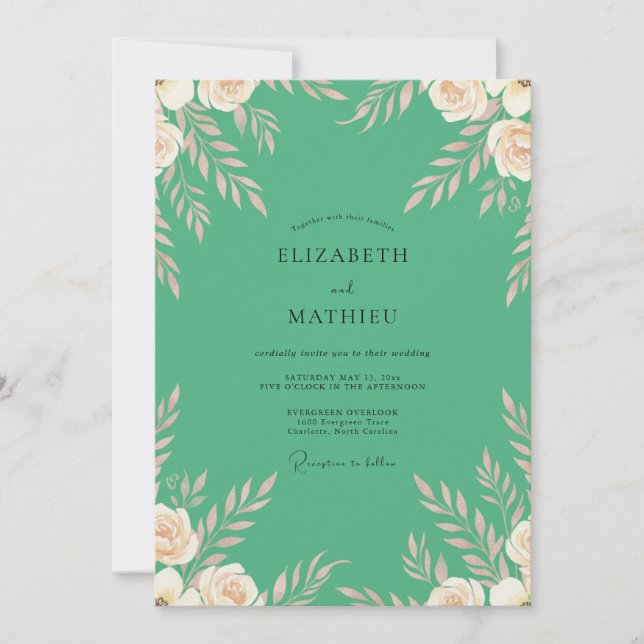 Invitación Boda con Hojas de Crema de Menta (Anverso)