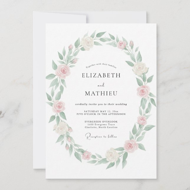 Invitación Boda con Hojas de Durazno Pastel (Anverso)