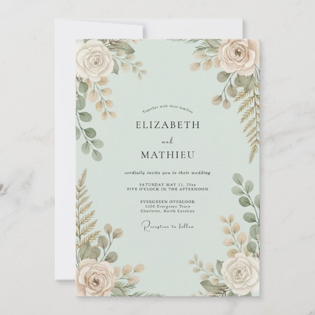 Invitación Boda con Hojas de Espuma de Mar Rosada (Anverso)
