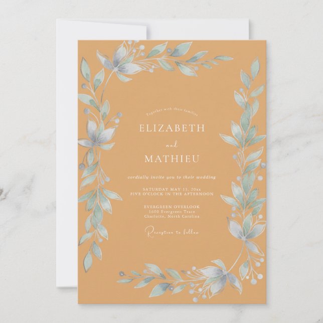 Invitación Boda con Hojas de Hielo Ámbar (Anverso)