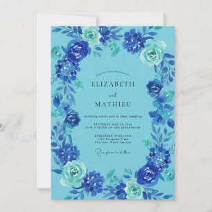Invitación Boda con Hojas de Hortensia Cobalto