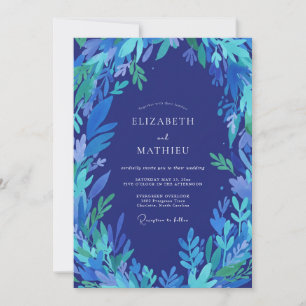 Invitación Boda con Hojas de Índigo Cobalto