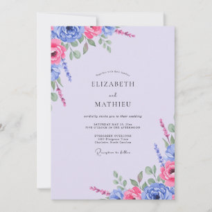 Invitación Boda con hojas de índigo fucsia
