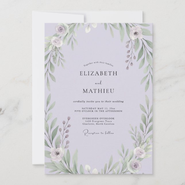 Invitación Boda con Hojas de Lavanda (Anverso)