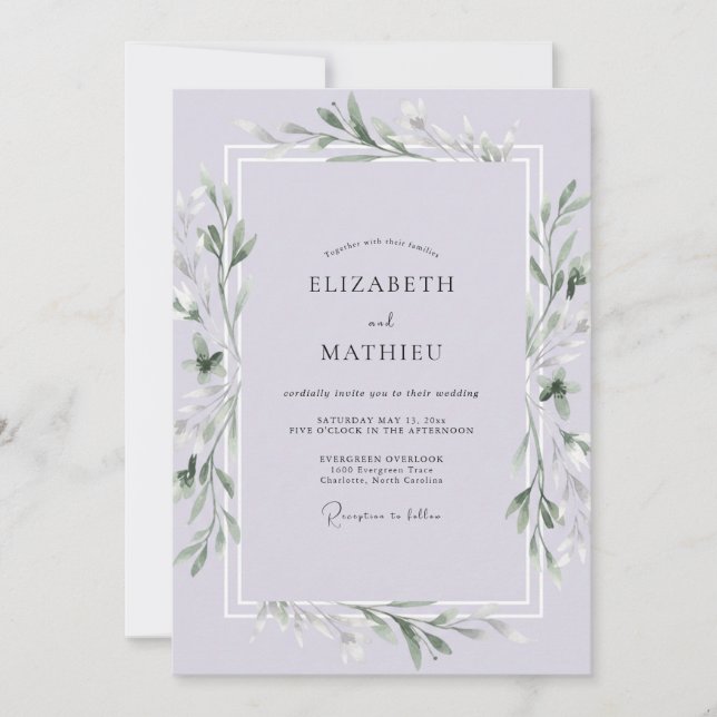 Invitación Boda con Hojas de Lavanda Pálida (Anverso)