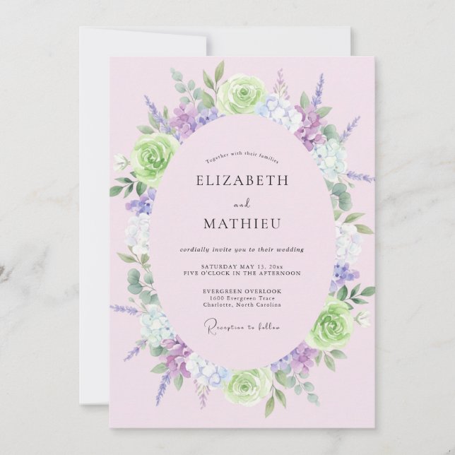 Invitación Boda con Hojas de Lavanda y Lima (Anverso)