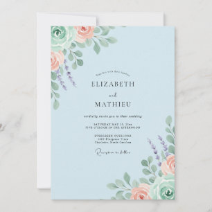 Invitación Boda con Hojas de Lavanda y Melocotón