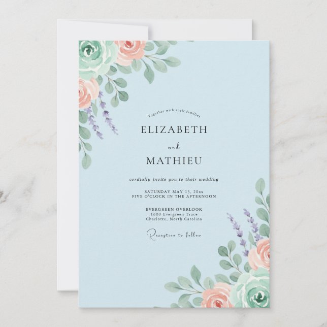 Invitación Boda con Hojas de Lavanda y Melocotón (Anverso)