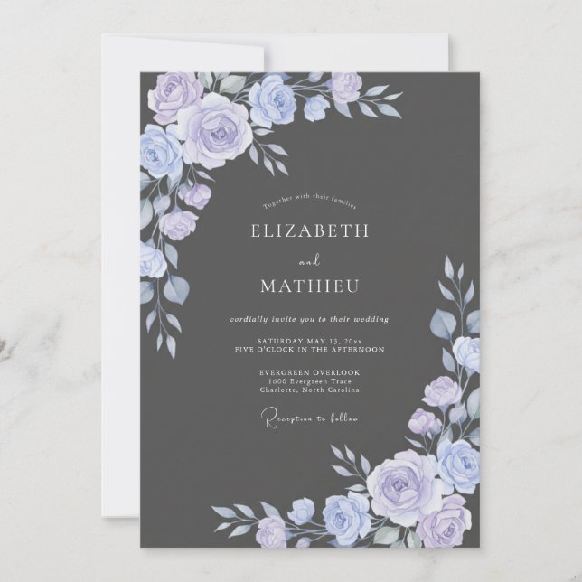 Invitación Boda con Hojas de Lila Carbón (Anverso)
